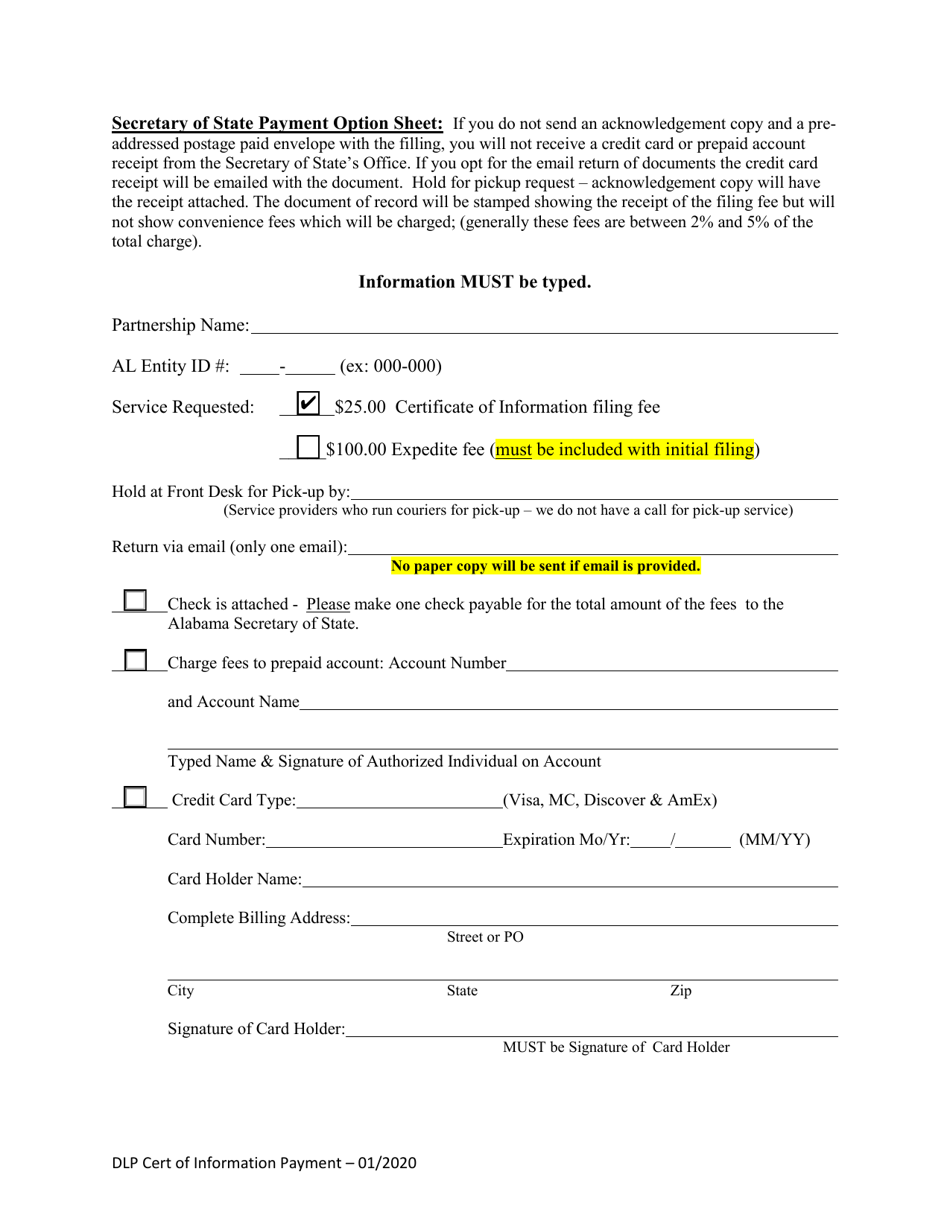 Domestic Limited Partnership (Lp) Certificate of Information - Alabama, Page 3