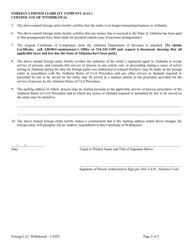 Foreign Limited Liability Company (LLC) Certificate of Withdrawal - Alabama, Page 2