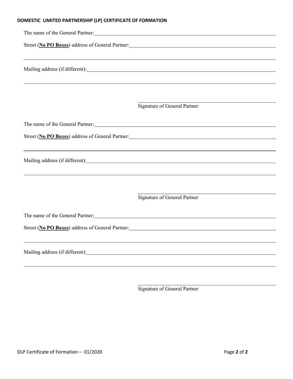 Domestic Limited Partnership (Lp) Certificate of Formation - Alabama, Page 2
