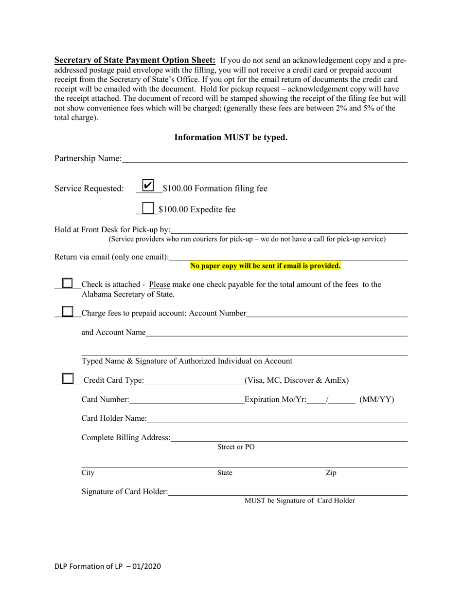 Domestic Limited Partnership (Lp) Certificate of Formation - Alabama, Page 3