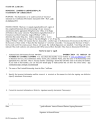 Domestic Limited Partnership (Lp) Statement of Correction - Alabama