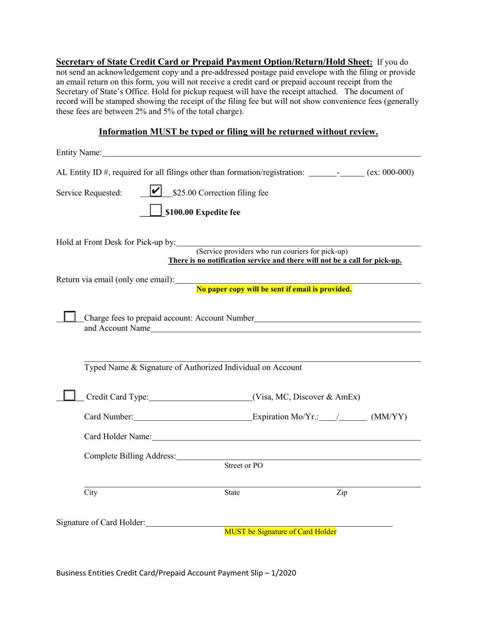 Domestic Limited Partnership (Lp) Statement of Correction - Alabama, Page 2