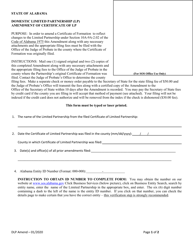 Domestic Limited Partnership (Lp) Amendment of Certificate of Lp - Alabama