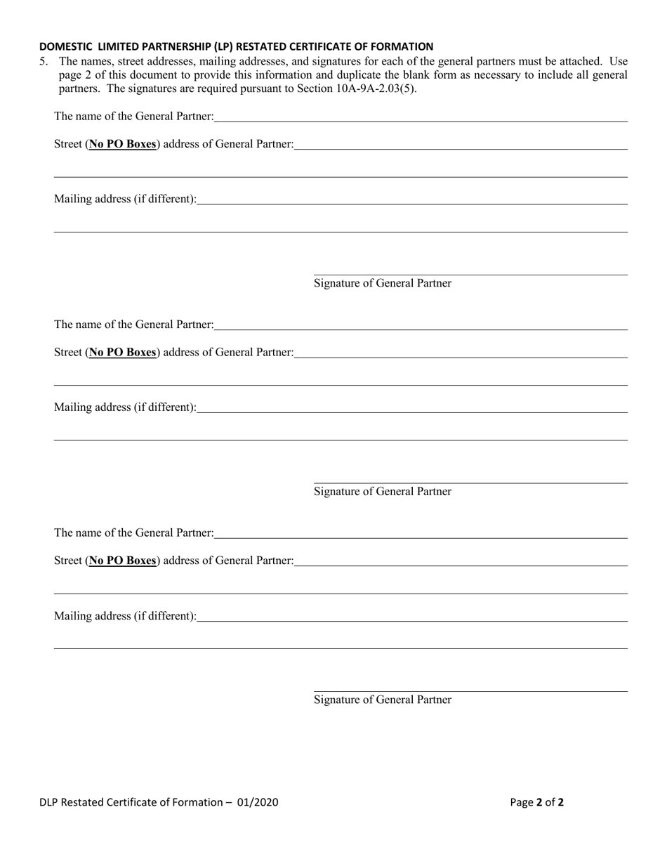 Domestic Limited Partnership (Lp) Restated Certificate of Formation - Alabama, Page 2
