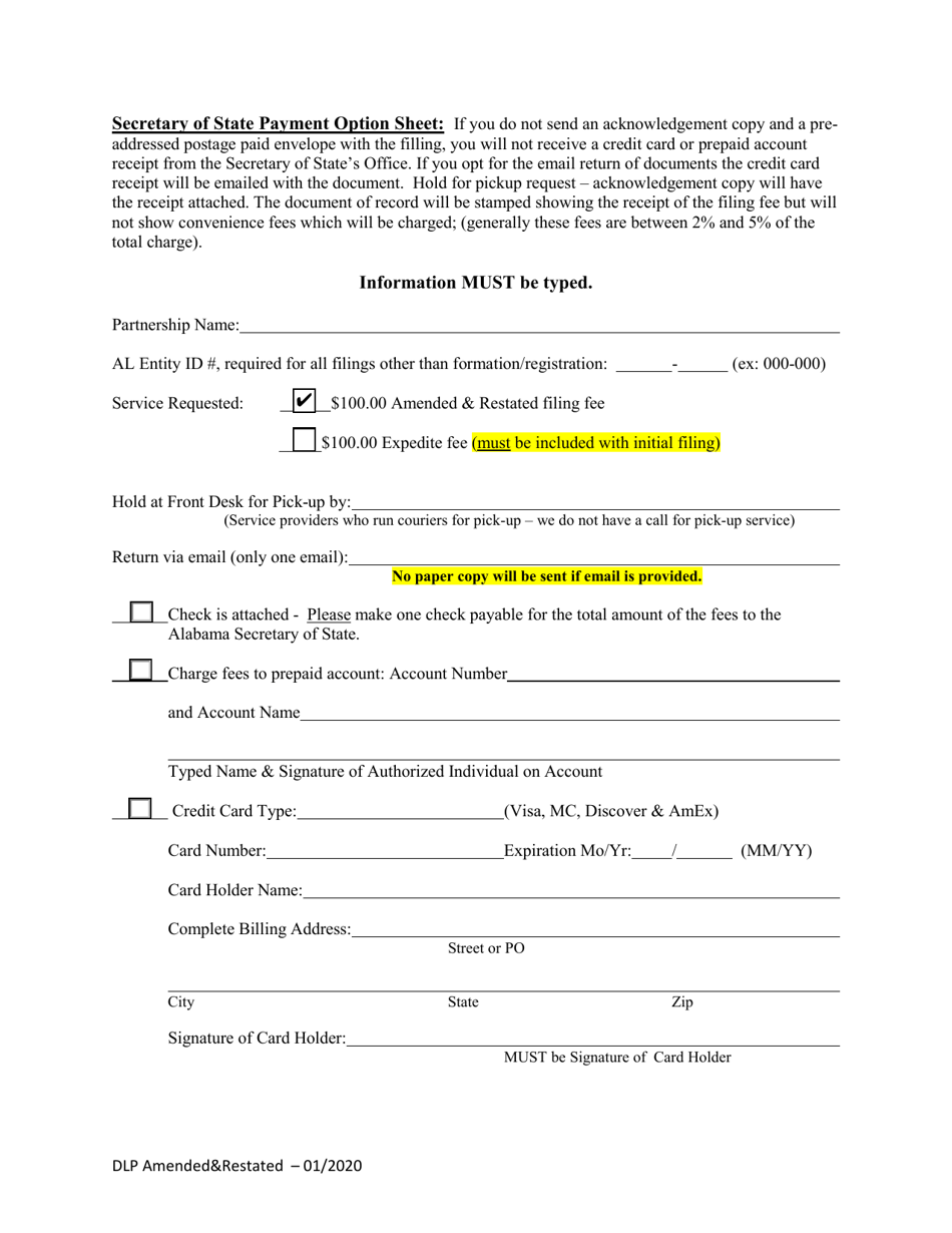 Domestic Limited Partnership (Lp) Restated Certificate of Formation - Alabama, Page 3
