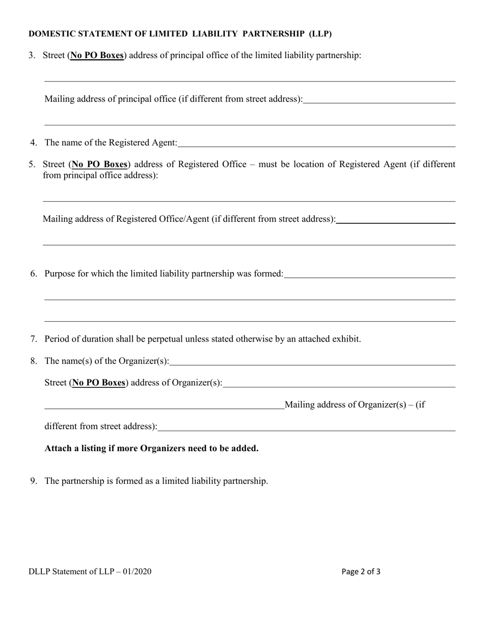 Domestic Limited Liability Partnership (LLP ) Statement of Limited Liability Partnership - Alabama, Page 2