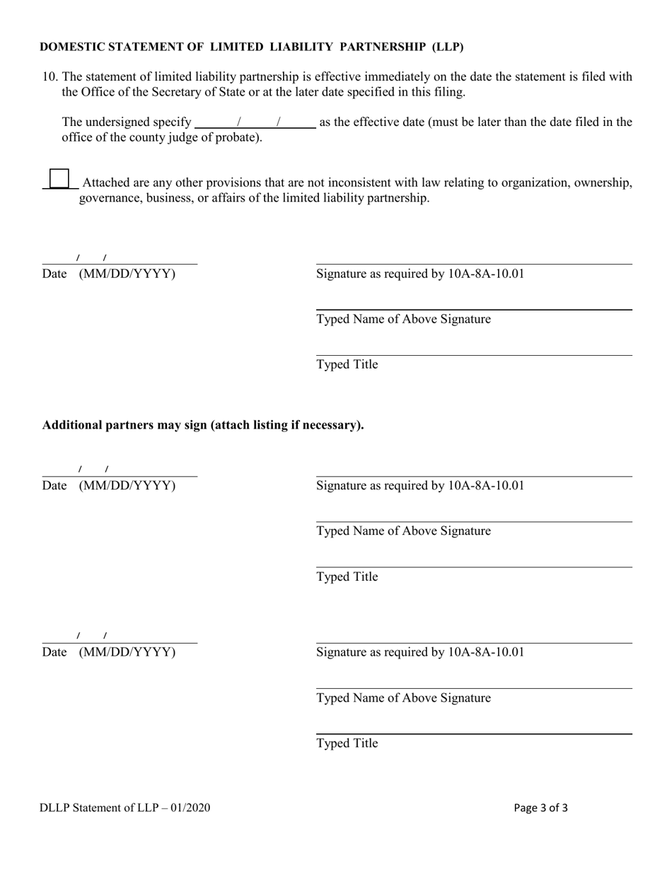 Domestic Limited Liability Partnership (LLP ) Statement of Limited Liability Partnership - Alabama, Page 3