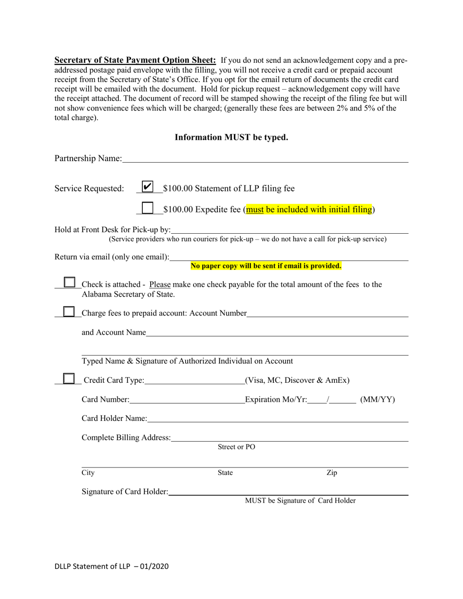 Domestic Limited Liability Partnership (LLP ) Statement of Limited Liability Partnership - Alabama, Page 4