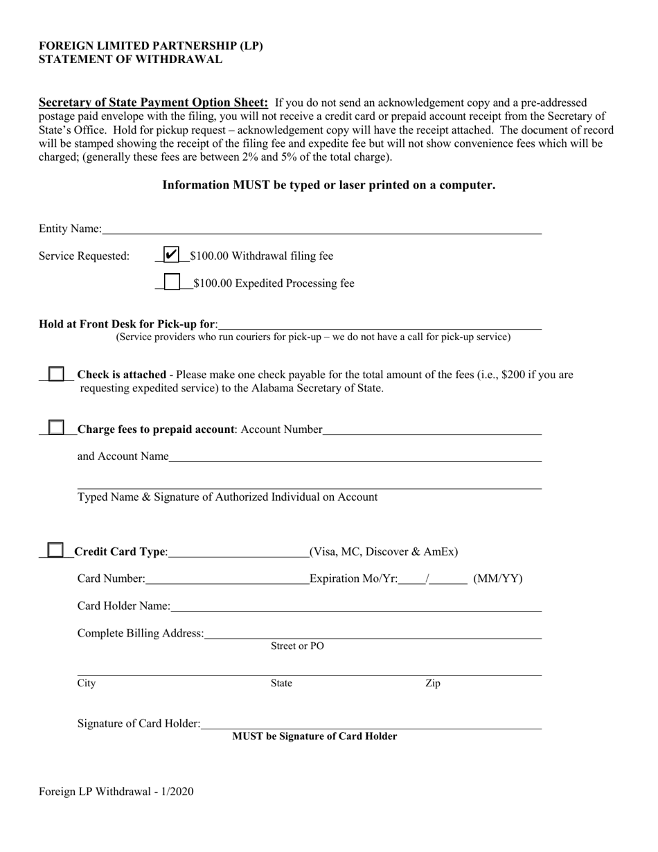 Foreign Limited Partnership (Lp) Statement of Withdrawal - Alabama, Page 3