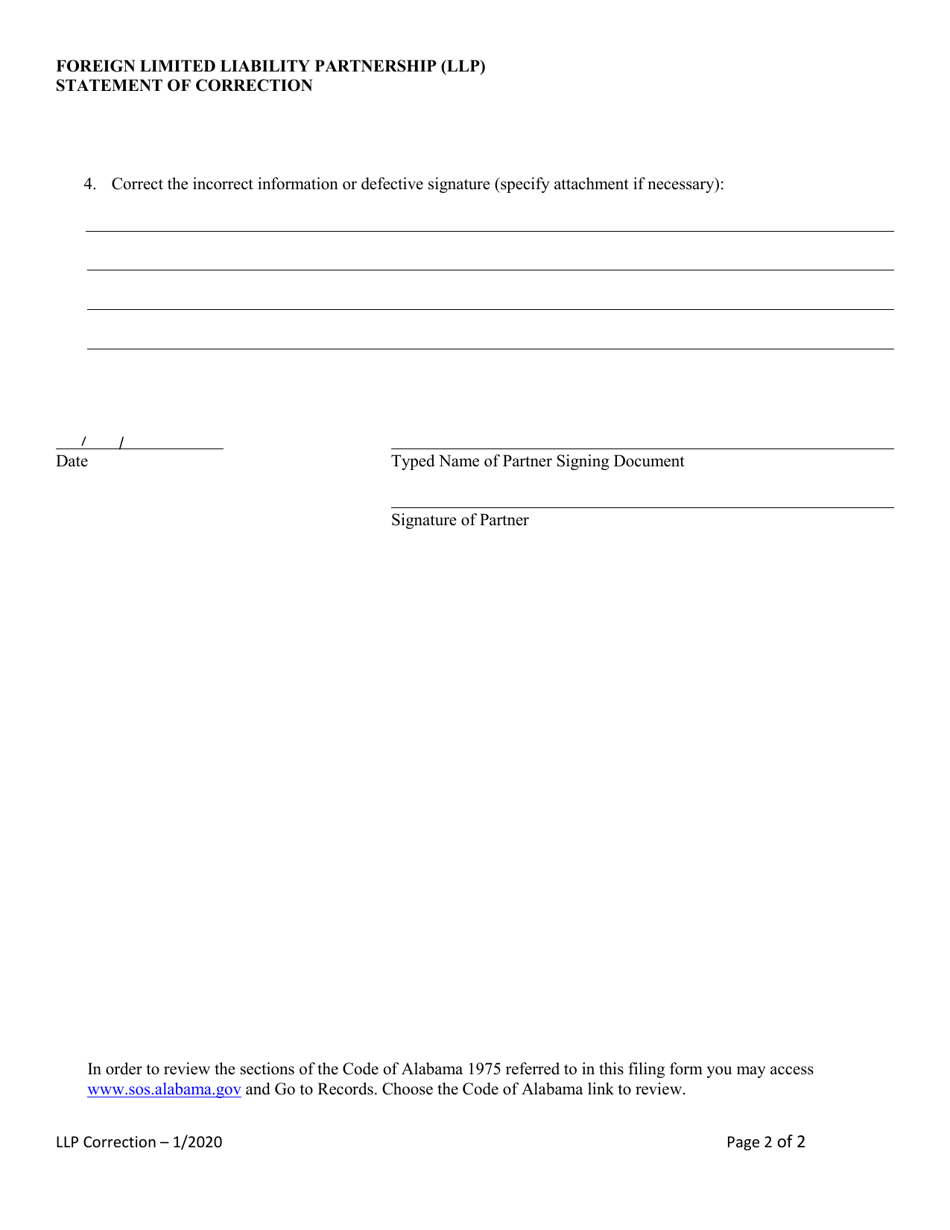 Foreign Limited Liability Partnership (LLP ) Statement of Correction - Alabama, Page 2
