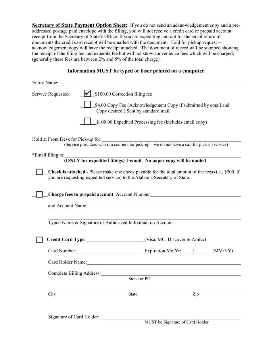 Foreign Limited Liability Partnership (LLP ) Statement of Correction - Alabama, Page 3