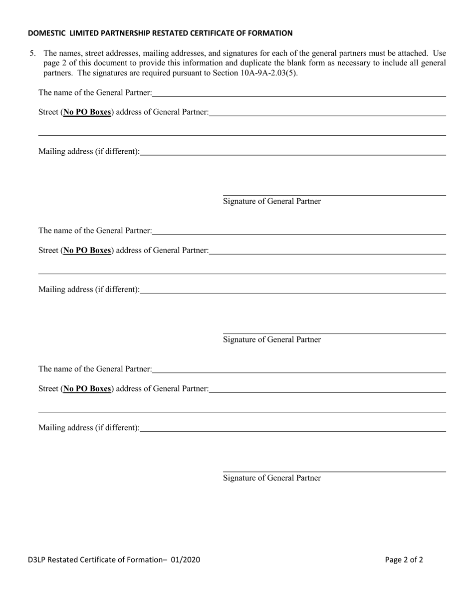 Domestic Limited Liability Limited Partnership (Lllp) Restated Certificate of Formation - Alabama, Page 2