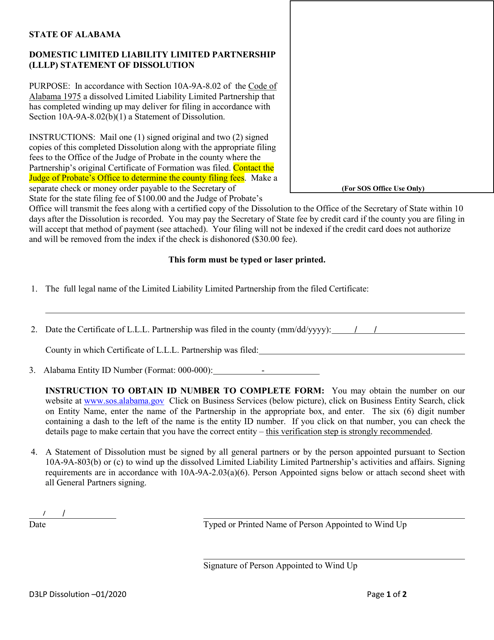 Domestic Limited Liability Limited Partnership (Lllp) Statement of Dissolution - Alabama Download Pdf