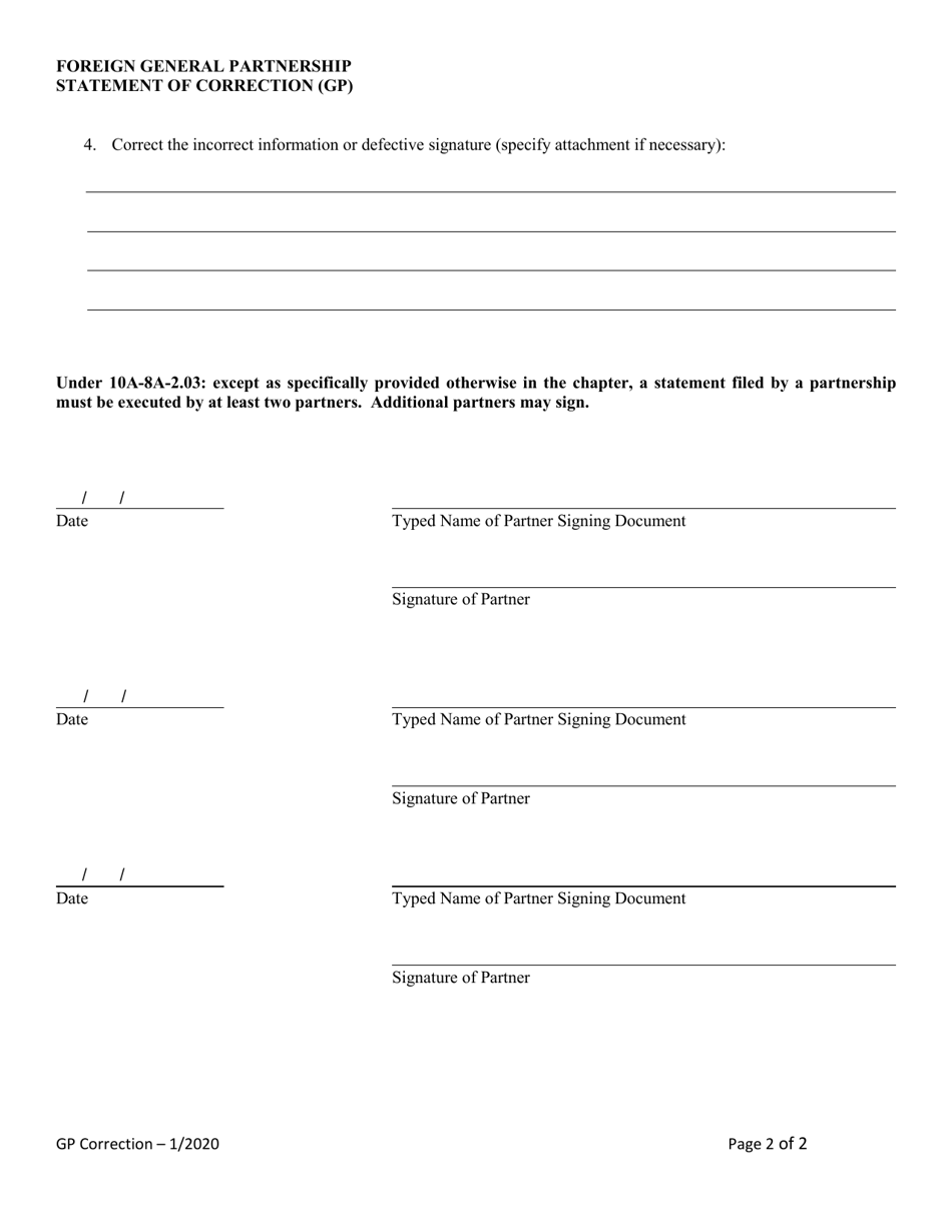 Foreign General Partnership Statement of Correction (Gp) - Alabama, Page 2