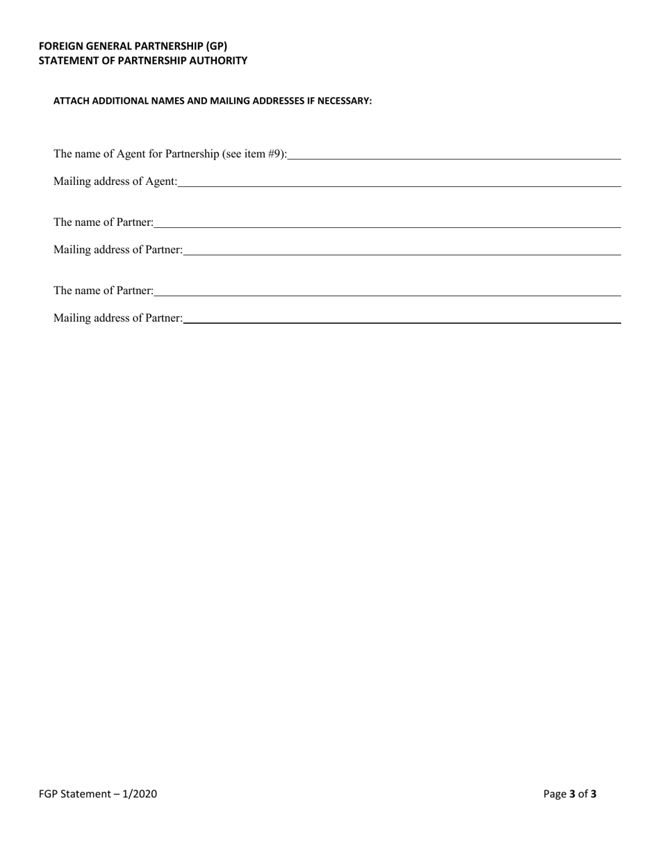 Foreign General Partnership (Gp) Statement of Partnership Authority - Alabama, Page 3