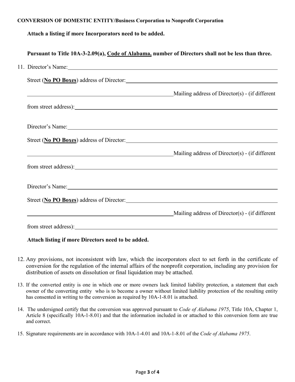 Conversion of a Domestic Entity - Business Corporation to Nonprofit Corporation - Alabama, Page 3