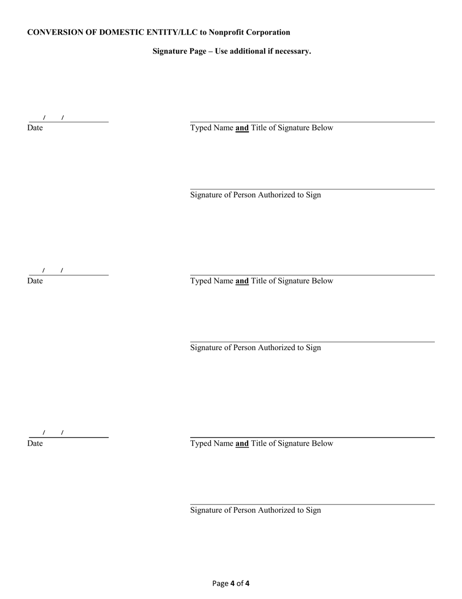 Conversion of a Domestic Entity - Limited Liability Company to Nonprofit Corporation - Alabama, Page 4