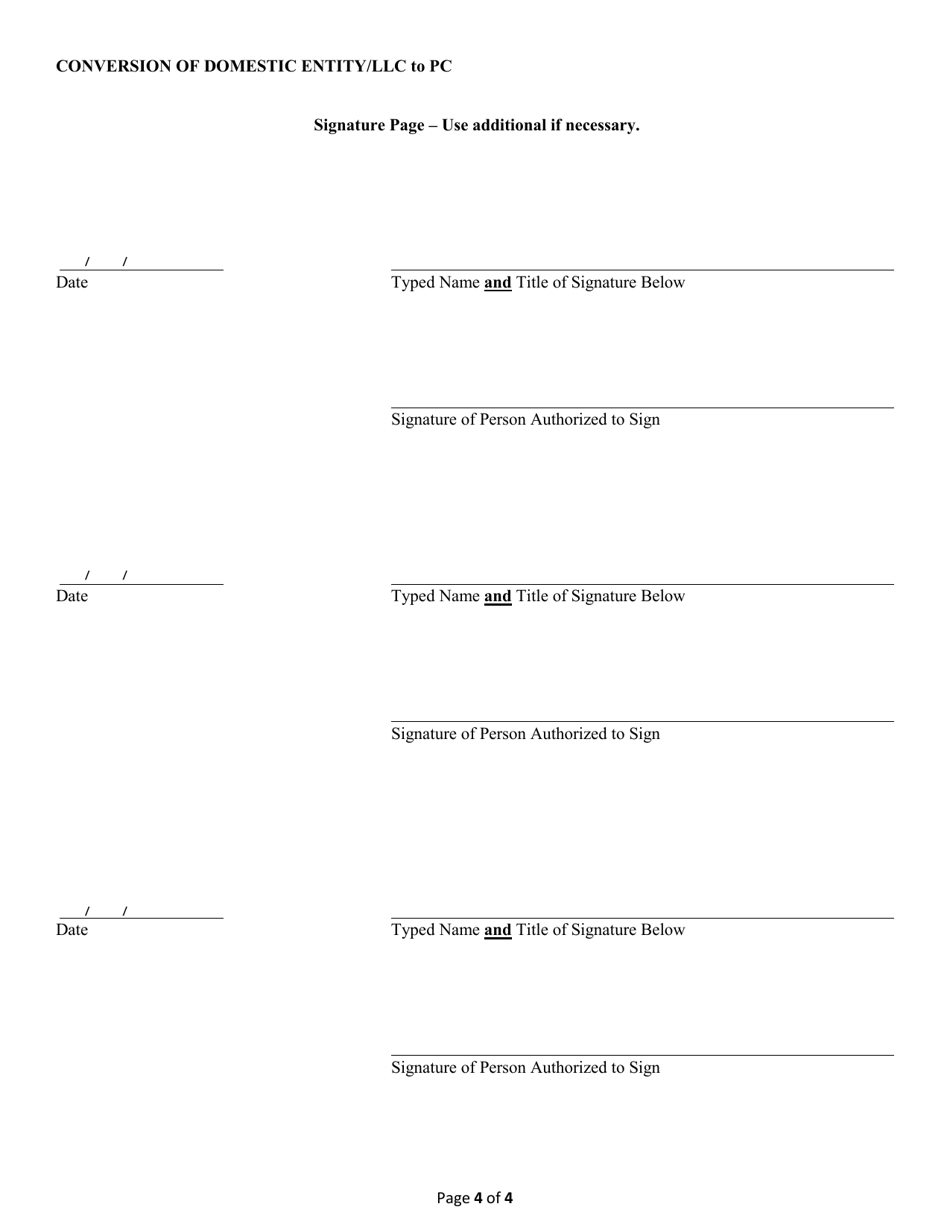 Conversion of a Domestic Entity - Limited Liability Company to Professional Corporation - Alabama, Page 4
