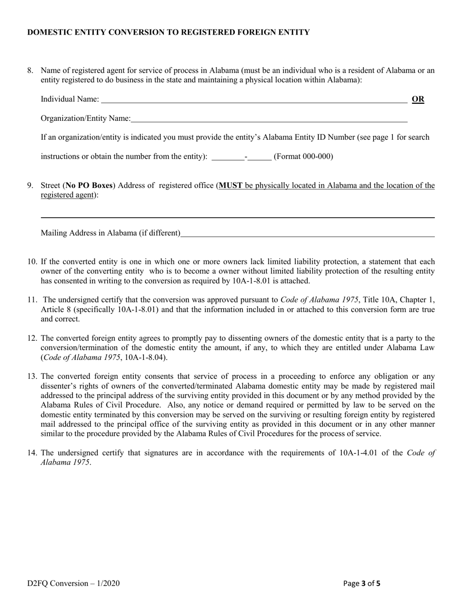 Domestic Entity Conversion to Registered Foreign Entity - Alabama, Page 3