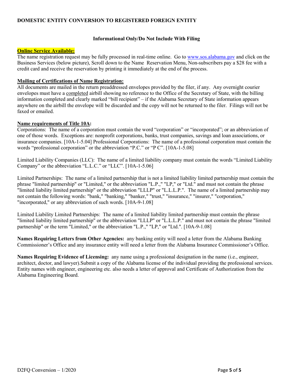 Domestic Entity Conversion to Registered Foreign Entity - Alabama, Page 5