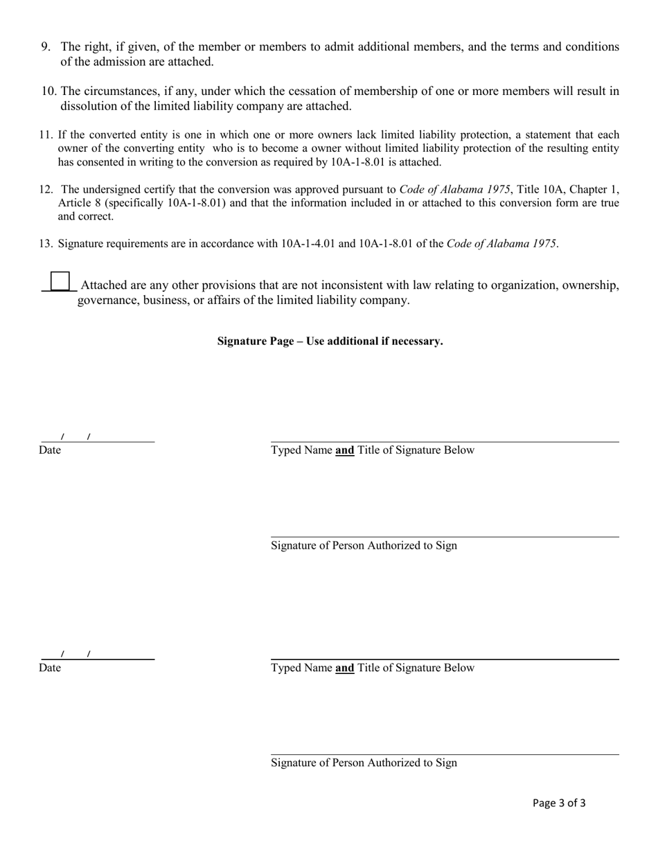 Conversion of a Domestic Entity - Limited Liability Limited Partnership to Limited Liability Company - Alabama, Page 3