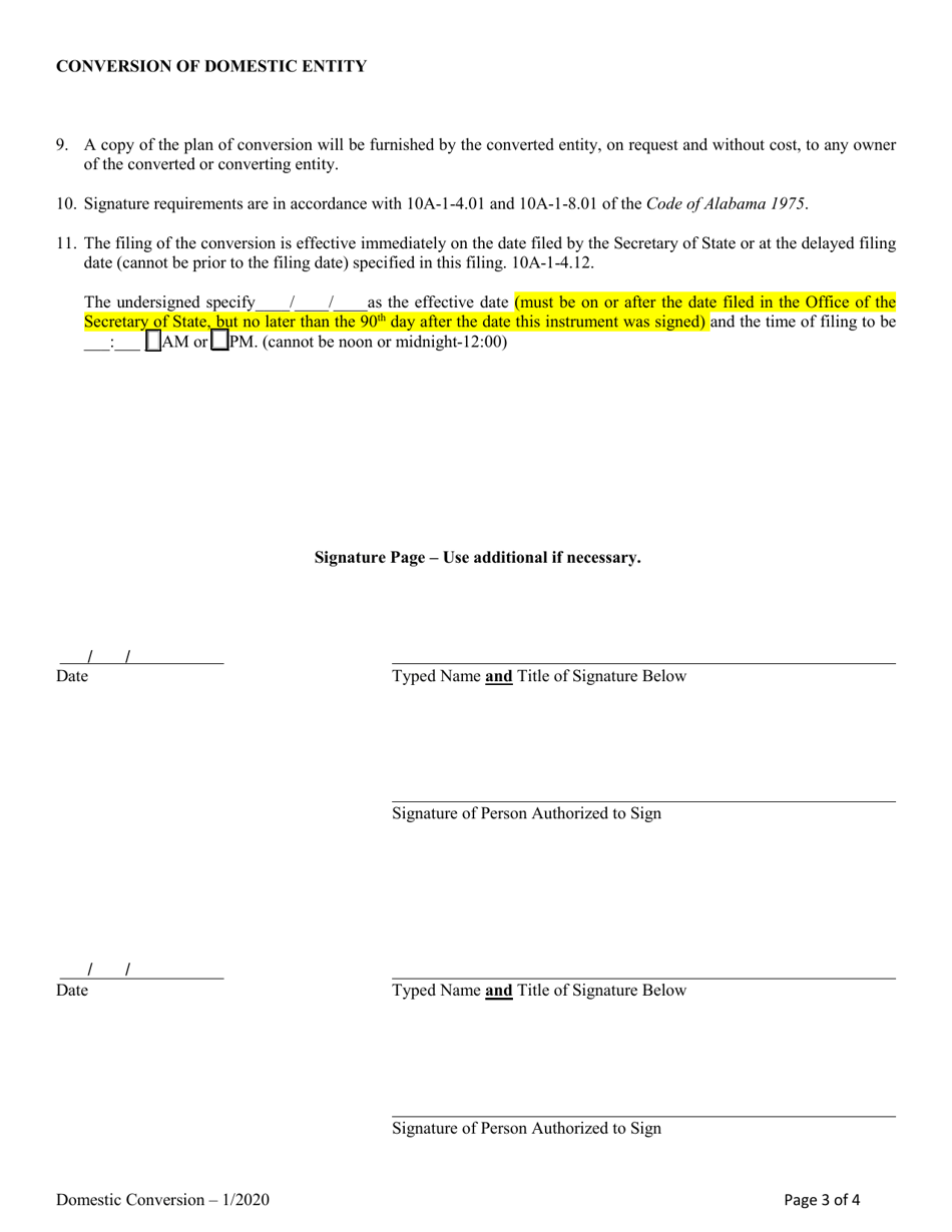 Conversion of a Domestic Entity - Alabama, Page 3