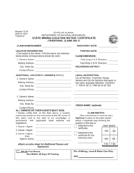 Form DNR10-162V &quot;State Mining Location Notice/Certificate (Traditional Claims Only)&quot; - Alaska