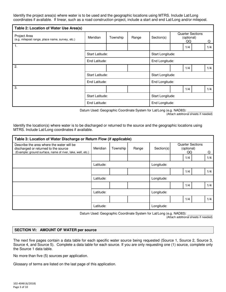 Form 102-4048 Application for Temporary Use of Water - Alaska, Page 3