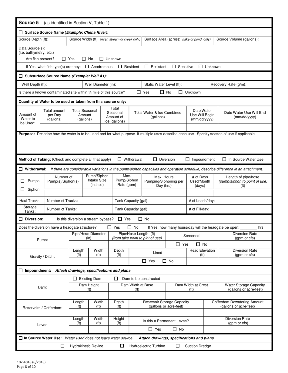 Form 102-4048 Application for Temporary Use of Water - Alaska, Page 8
