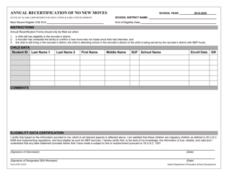 Document preview: Form 05-15-031 Annual Recertification of No New Moves - Alaska