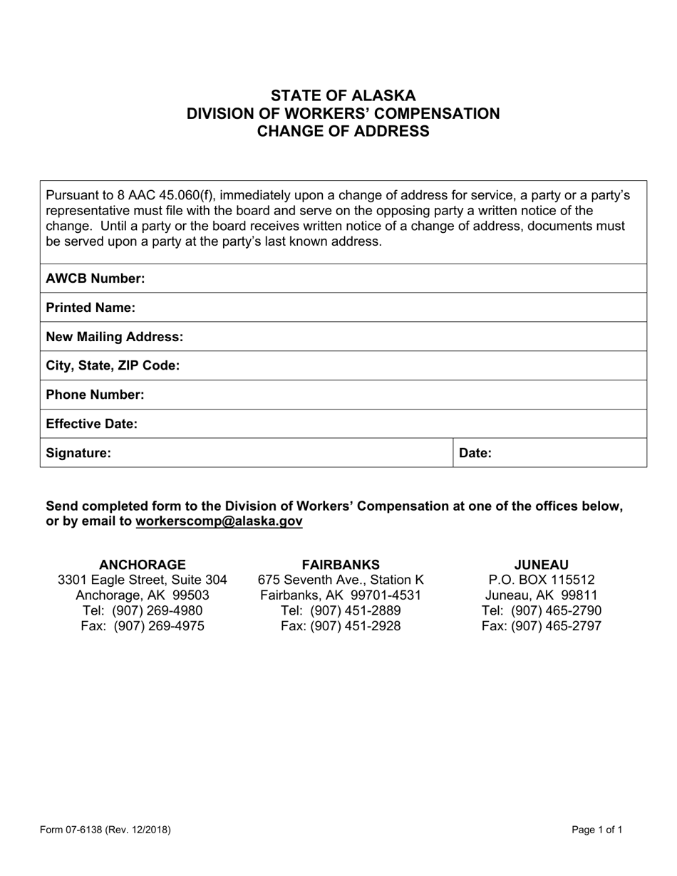 Form 07-6138 Change of Address - Alaska, Page 1