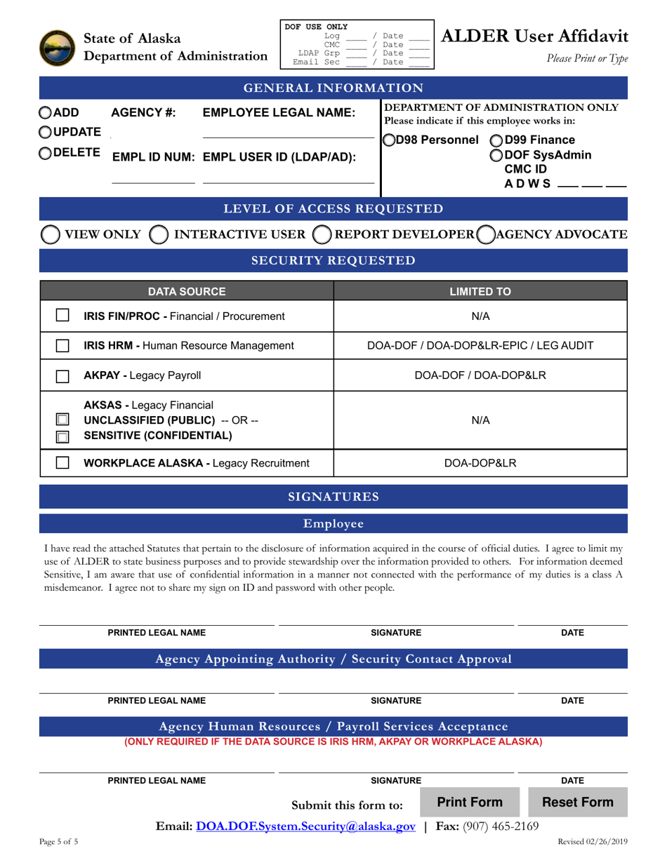 Alder User Affidavit - Alaska, Page 5
