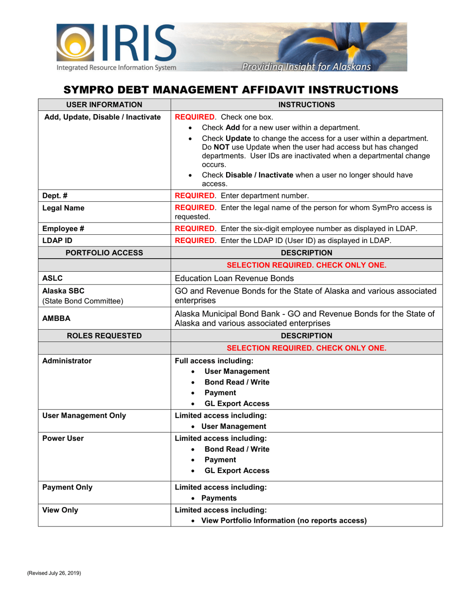 Sympro Debt Management User Affidavit - Alaska, Page 1