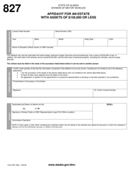 Form 827 &quot;Affidavit for an Estate With Assets of $150,000 or Less&quot; - Alaska
