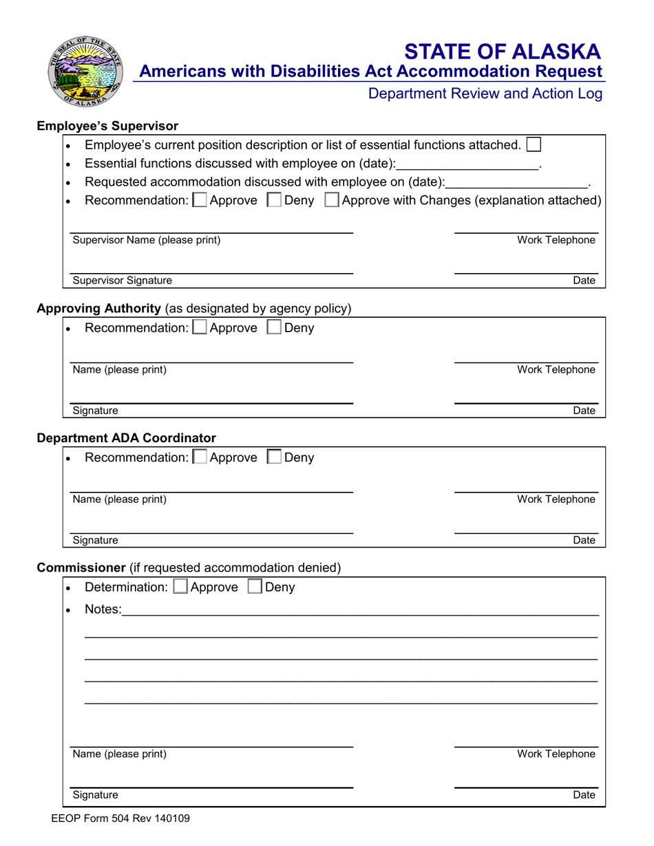 EEOP Form 504 Americans With Disabilities Act Accommodation Request - Alaska, Page 1