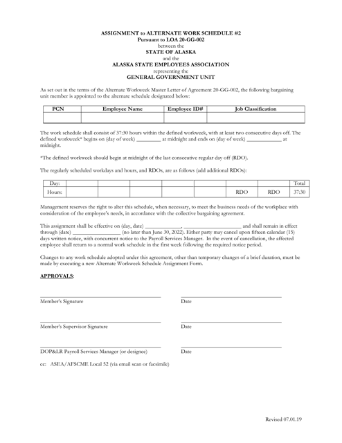 Assignment to Alternate Work Schedule 2 Pursuant to Loa 20-gg-002 Between the State of Alaska and the Alaska State Employees Association Representing the General Government Unit - Alaska Download Pdf