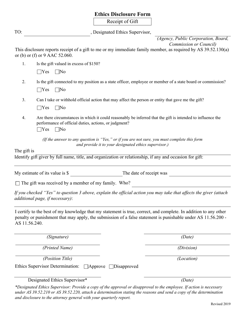 Notification of Receipt of Gift - Alaska, Page 1