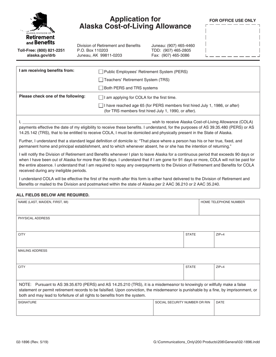 Form 021896 Download Fillable PDF or Fill Online Application for