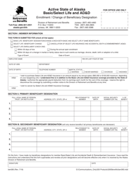 Form BEN090 Active State of Alaska Basic/Select Life and Ad&amp;d Enrollment/Change of Beneficiary Designation - Alaska