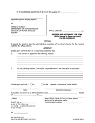 Document preview: Form AP-145 Motion and Affidavit for Stay (DMV Appeal to Superior Court) - Alaska
