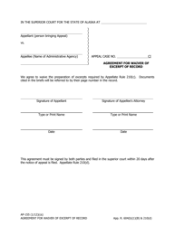 Document preview: Form AP-155 Agreement for Waiver of Excerpt of Record - Alaska