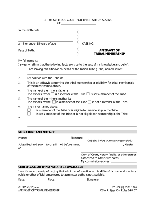 Form CN-565 Affidavit of Tribal Membership - Alaska