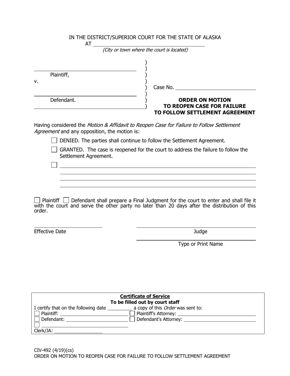 Form Civ-492 - Fill Out, Sign Online And Download Fillable Pdf, Alaska 