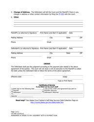 Form CIV-485 Agreement and Order to Pay Judgment With a Payment Plan - Alaska, Page 2