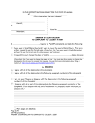 Form CIV-481 Answer and Counterclaim to Complaint to Collect a Debt - Alaska