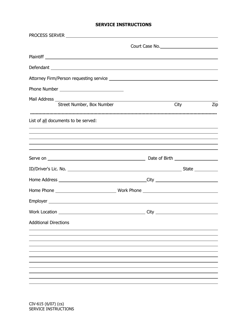 Form CIV-615 Service Instructions - Alaska, Page 1