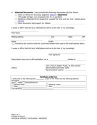 Form CIV-840 Motion &amp; Affidavit for Summary Judgment - Alaska, Page 2