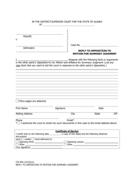Document preview: Form CIV-842 Reply to Opposition to Motion for Summary Judgment - Alaska