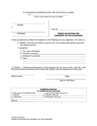Document preview: Form CIV-853 Order on Motion for Judgment on the Pleadings - Alaska