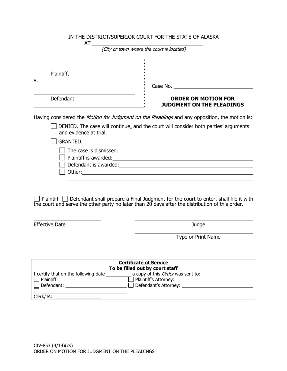 Form CIV-853 - Fill Out, Sign Online and Download Fillable PDF, Alaska ...